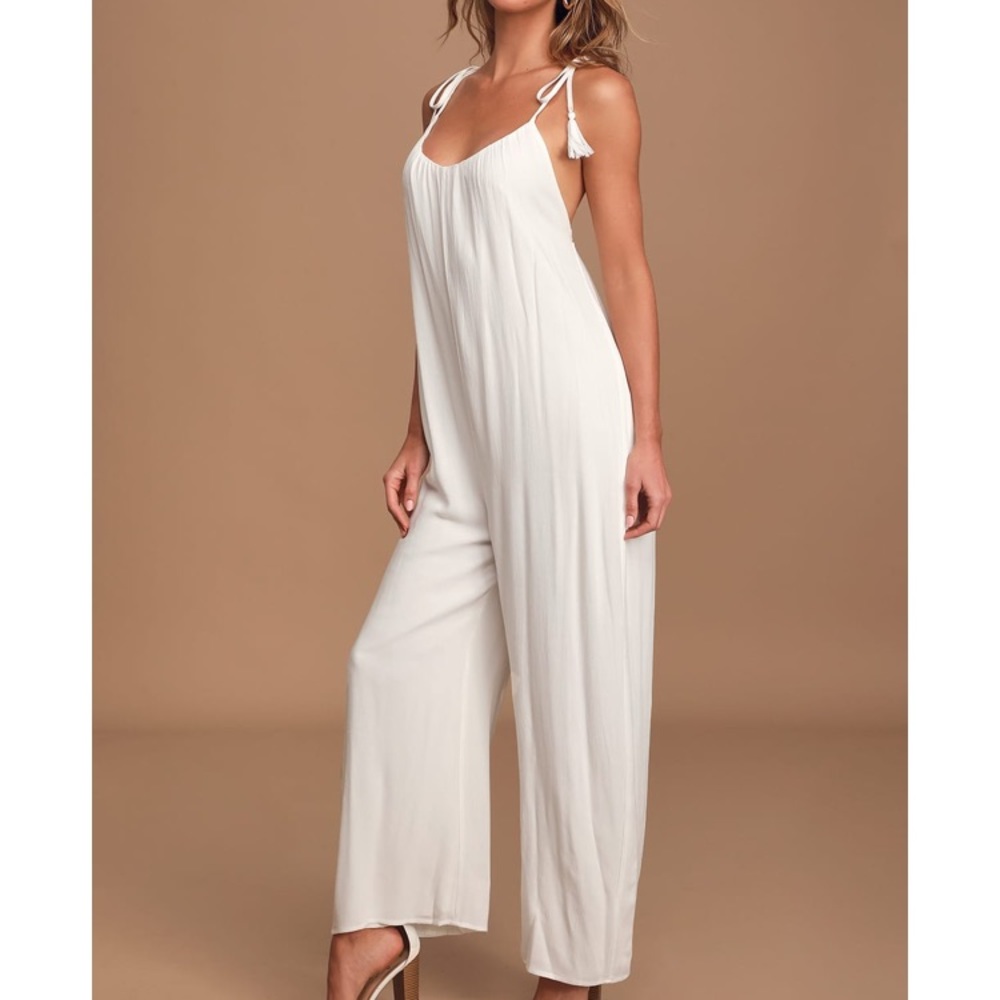 White tie-strap wide-leg jumpsuit